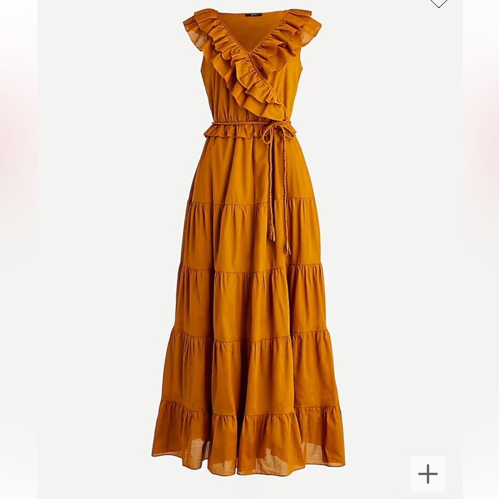 J. Crew Mustard Ruffle Tiered Maxi Dress